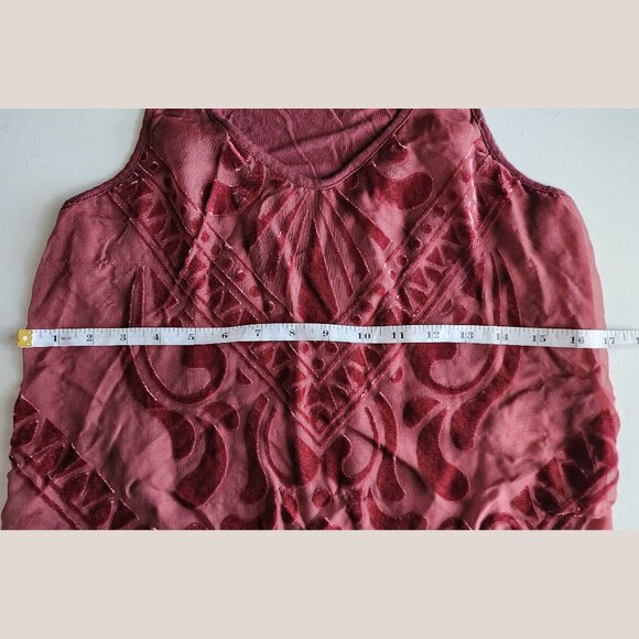 MOSSIMO Burgundy Burnout Velvet Tank Top V Neck Sleeveless Blouse Shirt - Picture 6 of 9
